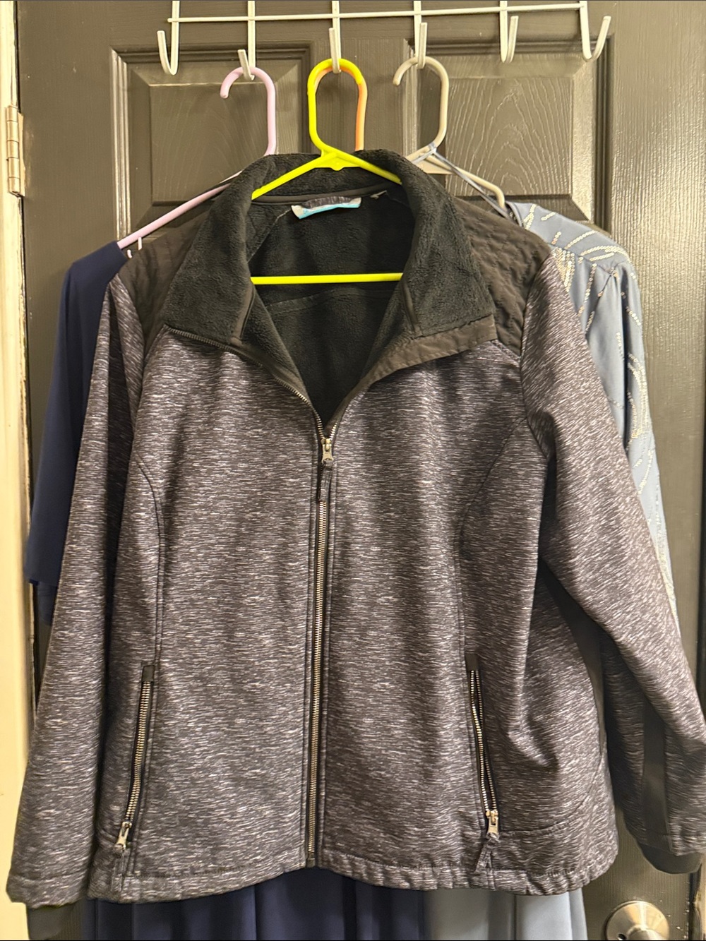 Free Country Gray Marled Full-Zip Jacket with Black Sherpa Collar